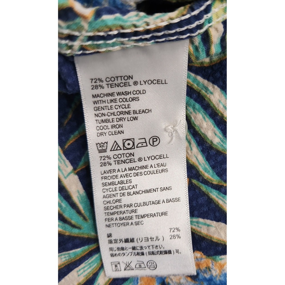 Tommy Bahama Mens Large Tropical Palm Seersucker Button Down Shirt Blue White - Picture 4 of 7